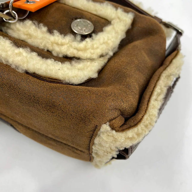Dior Flight Medium Shoulder Bag Tan Brown Shearling