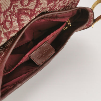 Dior Saddle Vintage Medium Red Burgundy Monogram Oblique Shoulder Bag 2002