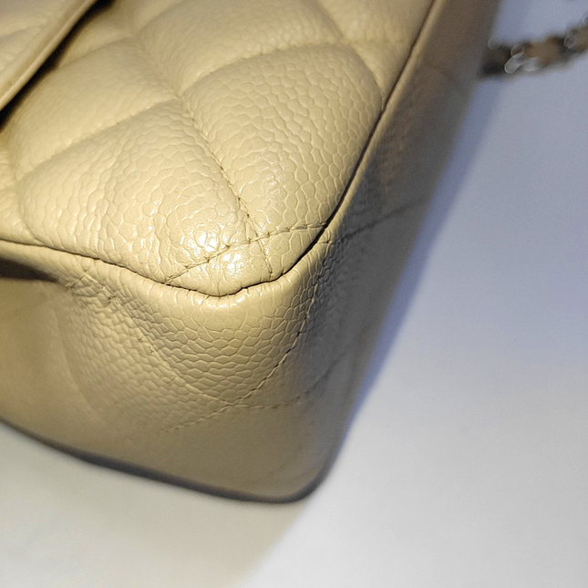 Chanel Classic Flap Jumbo 2009 Beige Caviar Leather Single Flap Silver Hardware