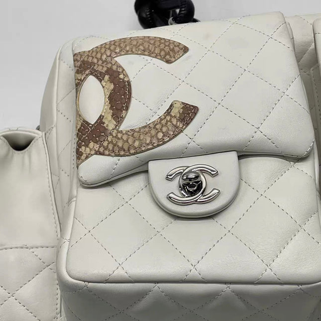 Chanel Cambon Multi-pocket Ligne Reporter Bag Large White Calfskin Leather