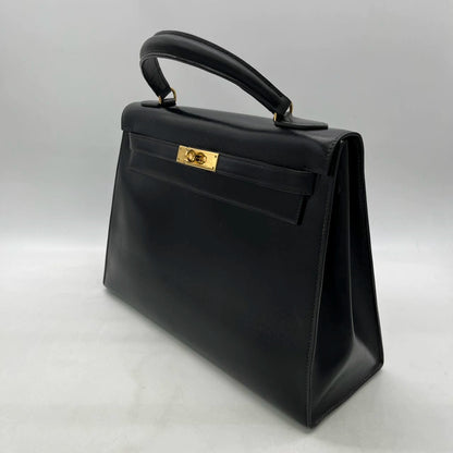 Hermes Kelly 32 Sellier Black Box Leather Gold HW 1987