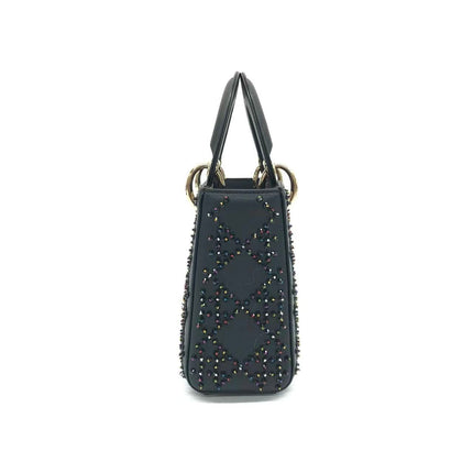 Lady Dior Mini Black Calfskin Leather with Multicolor Crystals Gold Hardware