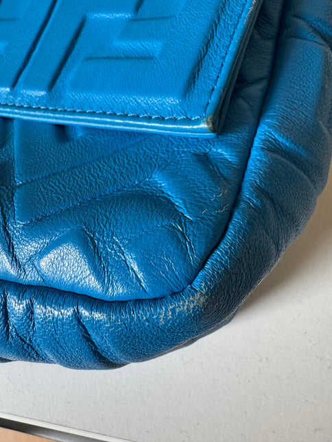 Fendi Baguette Blue Lambskin Leather Crossbody Bag Medium