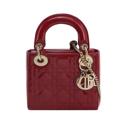 Lady Dior Mini 2019 Red Patent Leather Gold-tone Chain Strap-Luxbags