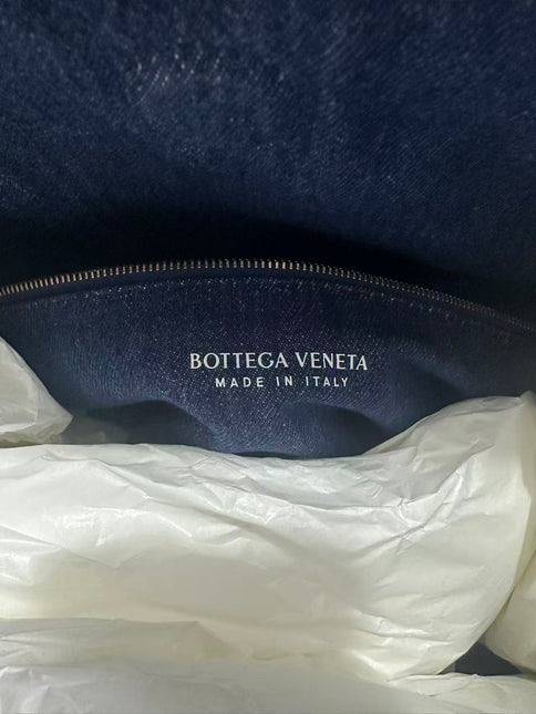 Bottega Veneta Hop Large Leather and Denim Intrecciato Navy Hobo Bag 55cm