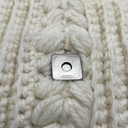 Fendi Baguette Bag White Crochet Knit Wool Pompom Shoulder Bag