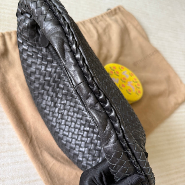 Bottega Veneta Veneta Intrecciato Hobo Bag Medium Black Leather 47cm
