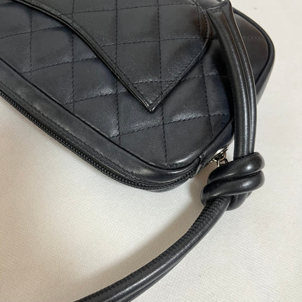 Chanel Cambon Clutch Black Leather White Logo