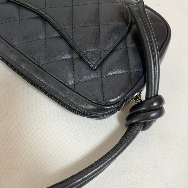 Chanel Cambon Clutch Black Leather White Logo