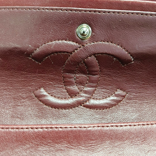 Chanel Classic Flap Medium Burgundy Patent Leather Silver Hardware