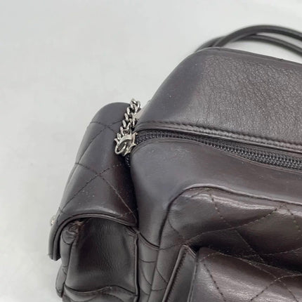 Sac Reporter Ligne Cambon Chanel en cuir de veau noir multipoches taille moyenne