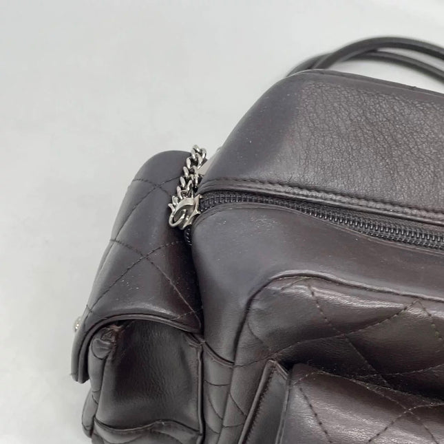 Chanel Cambon Multi-pocket Ligne Reporter Bag Medium Dark Brown Calfskin Leather