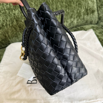 Bottega Veneta Andiamo Medium Black Intrecciato Leather Handbag