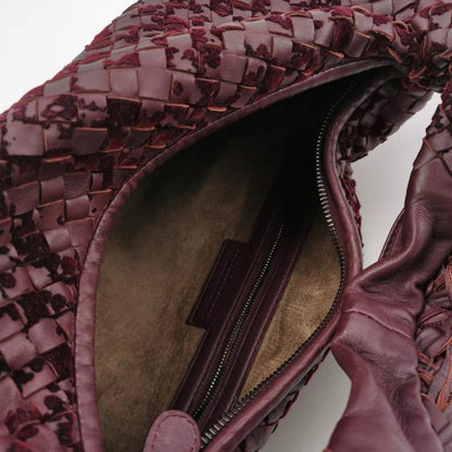 Bottega Veneta Veneta Hobo Medium Leather and Velvet Burgundy Wine 40cm