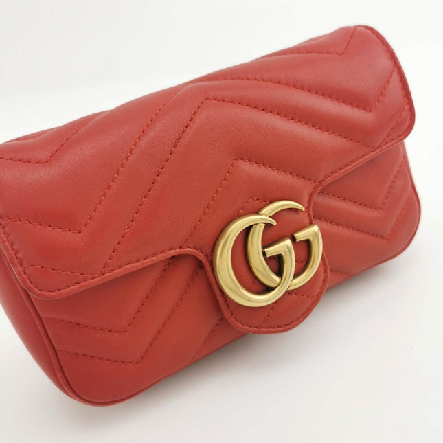 Sold Gucci Marmont Super Mini Flap Leather Bag Red Leather