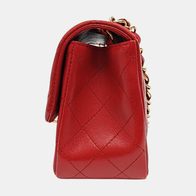 Chanel Classic Flap Mini Square Red Lambskin Leather Gold Hardware