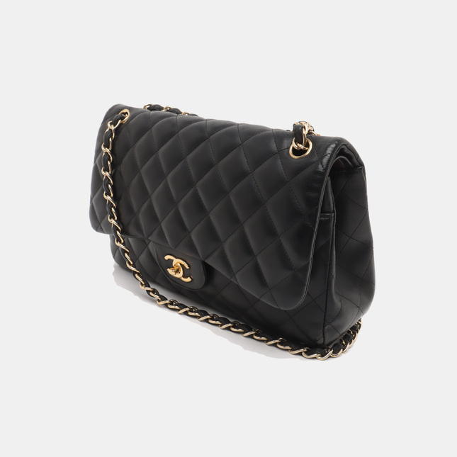 Chanel Classic Flap Jumbo Black Lambskin Leather Double Flap Gold Hardware, 2010-2011