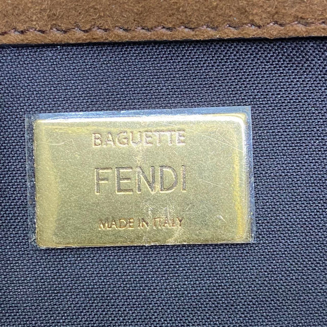 Fendi Baguette Brown Suede Leather Large Baguette Cage Removable Leather Belts