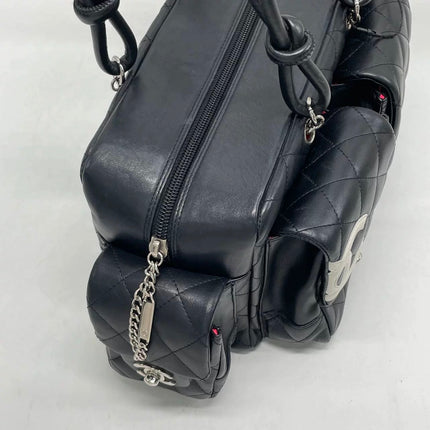 Chanel Cambon Multi-pocket Ligne Reporter Bag Medium Black Calfskin Leather