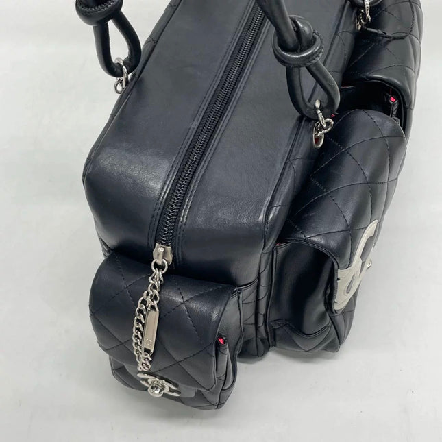 Chanel Cambon Multi-pocket Ligne Reporter Bag Medium Black Calfskin Leather