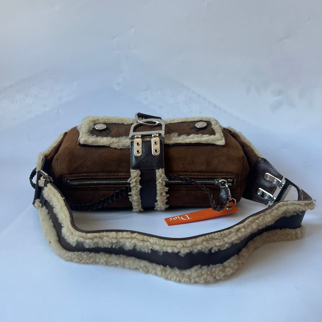 Dior Flight Medium Shoulder Bag Tan Brown Shearling