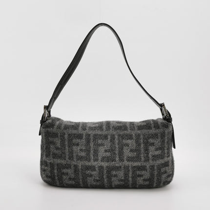 Fendi Baguette Bag Grey Wool Zucca Print Shoulder Bag