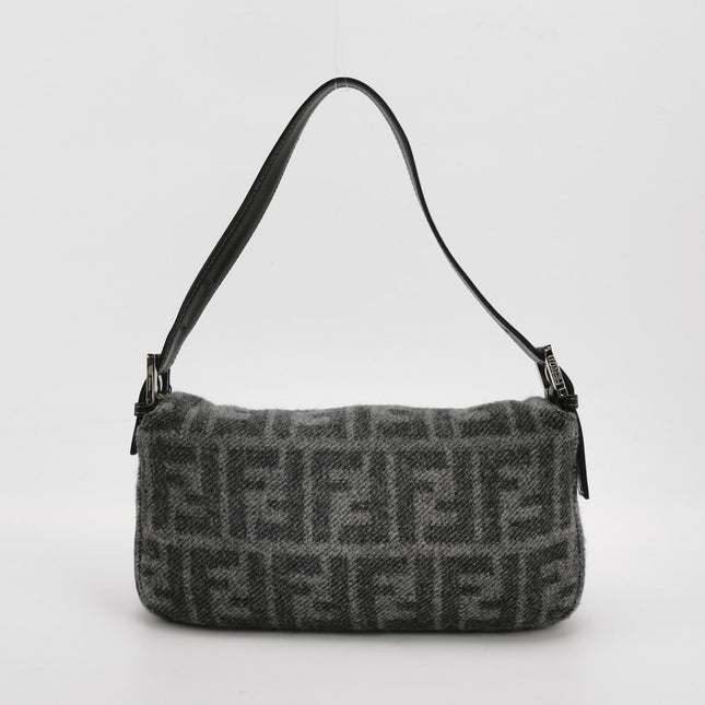 Fendi Baguette Bag Grey Wool Zucca Print Shoulder Bag