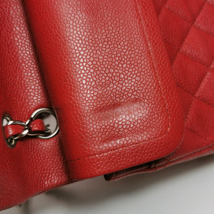 Chanel Timeless Classic Flap Medium Red Caviar Leather Silver Hardware