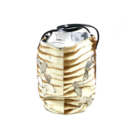Fendi Brown and White Zebra Print Ponyhair Tote with Metal Plates