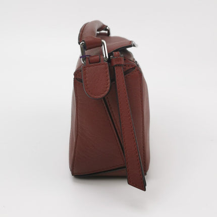 Loewe Puzzle Mini Burgundy Calfskin Leather Crossbody Bag