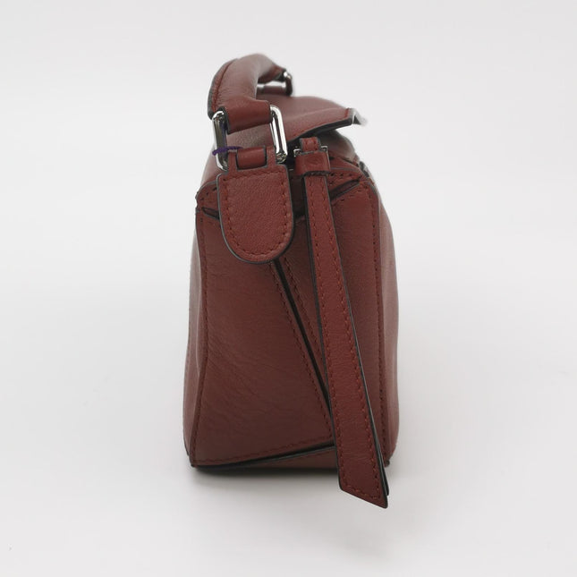 Loewe Puzzle Mini Burgundy Calfskin Leather Crossbody Bag