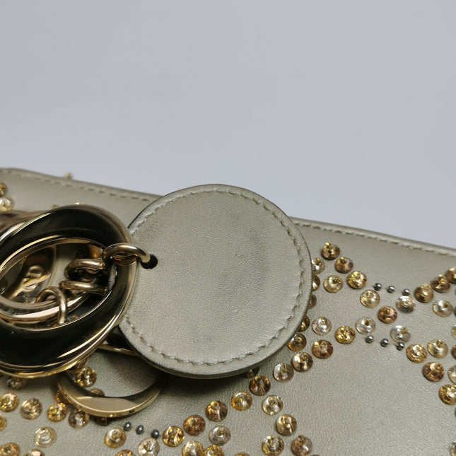 Lady Dior Mini Gold Calfskin Leather with Crystals Gold Hardware 2020