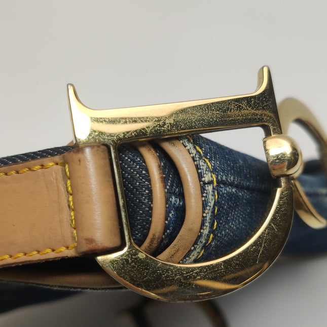 Dior Saddle Vintage Navy Denim with Silk Lining and Leather Trim