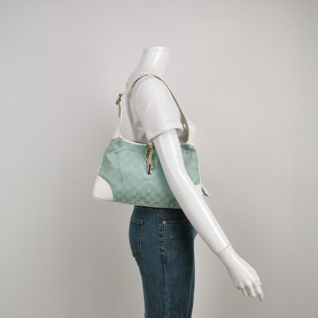 Sold Gucci Jackie Vintage Blue Nylon White Leather Shoulder Bag Medium