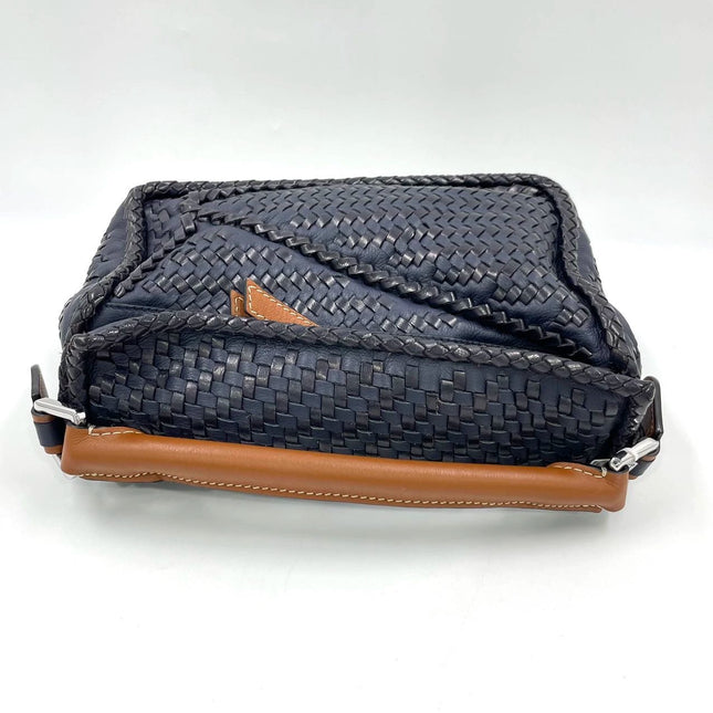 Loewe Puzzle Small Leather Woven Braided Navy Crossbody Bag