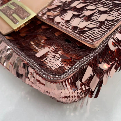 Fendi Baguette Glitter Sequins Paillettes Vitello Grace Sex and the City Baby Pink