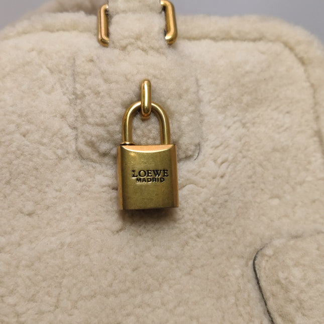 Loewe Amazona Small 29 White Shearling Gold Hardware Top Handle Bag