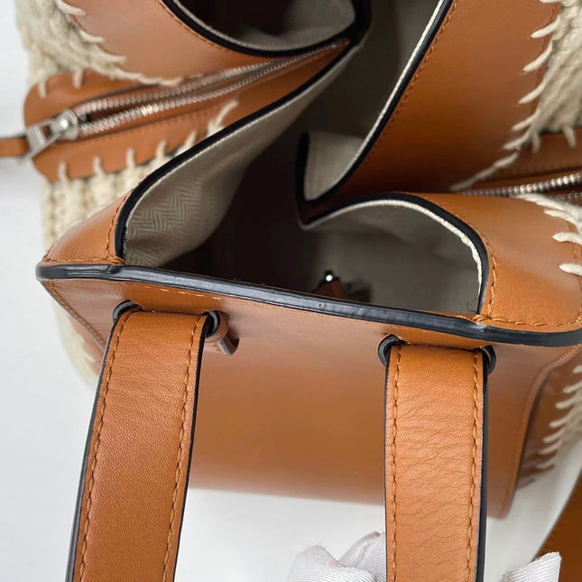 Loewe Hammock Mini Brown Leather Raffia Top Handle Crossbody Bag