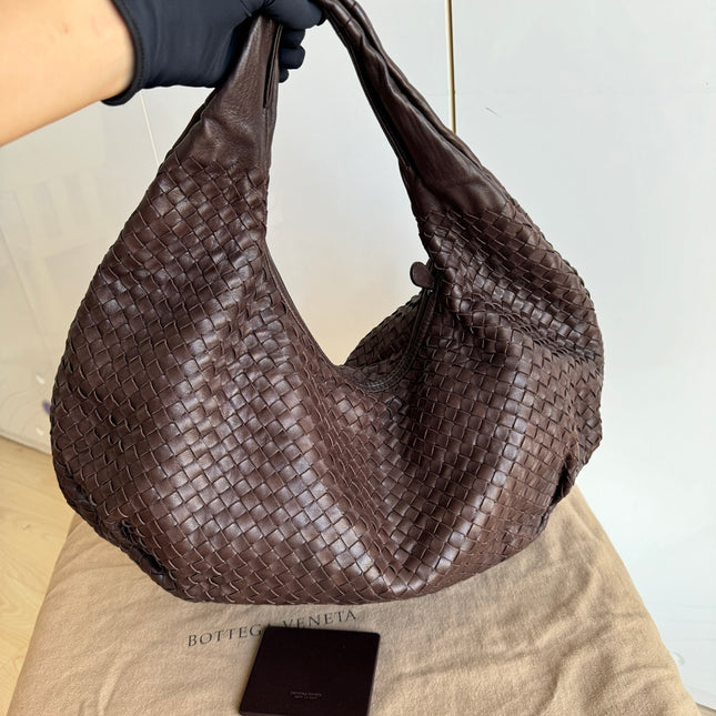 Sold Bottega Veneta Belly Hobo Intreccio Lambskin Leather Dark Chocolate Brown Large 50cm