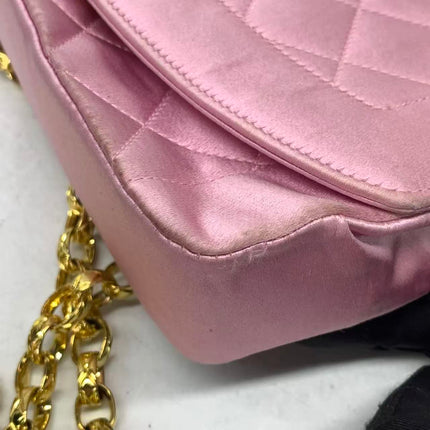 Chanel Diana Flap Bag 1990 Mini Pink Silk Satin Bijou Chain
