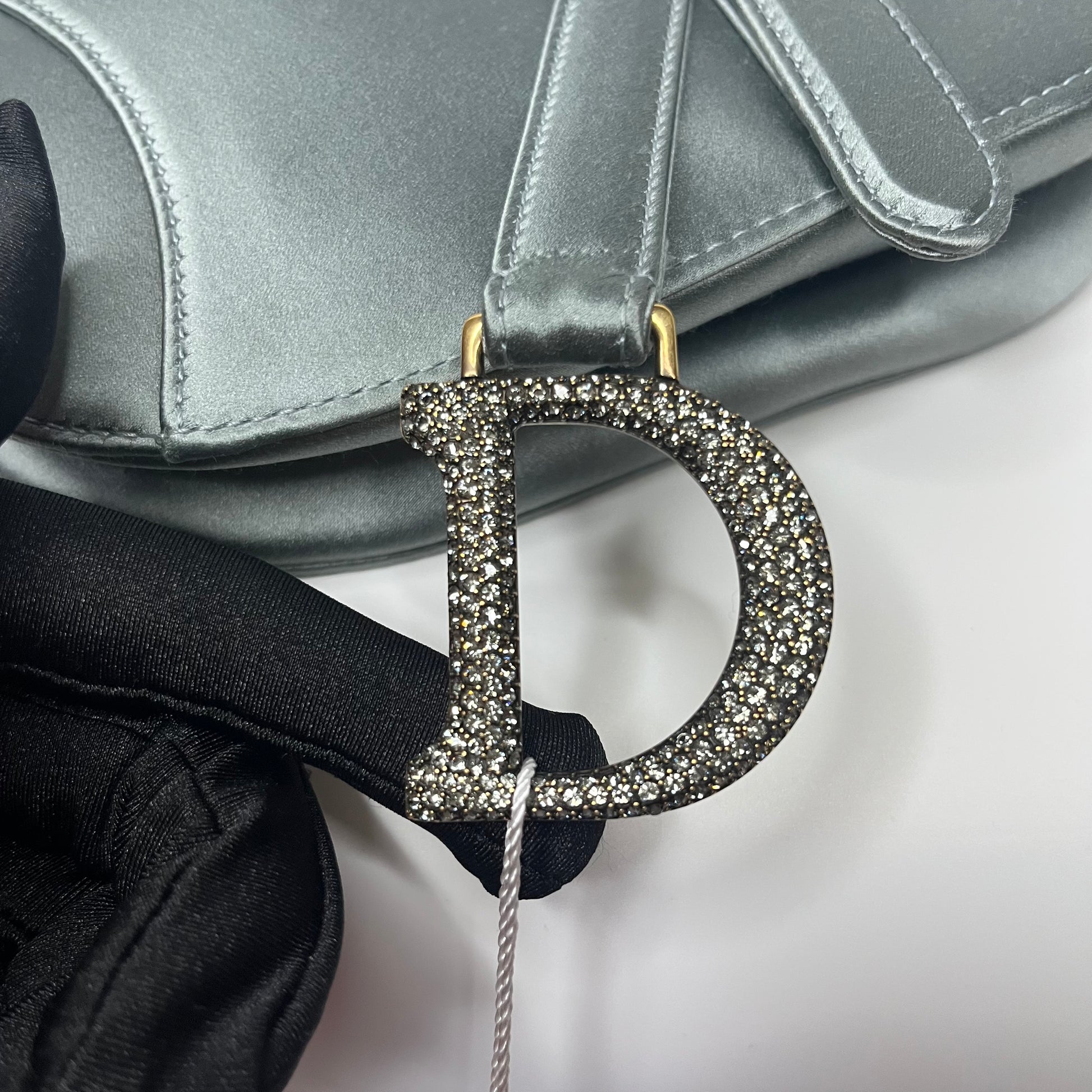 Sold Dior Saddle Mini Silk Greyish Blue with crystals