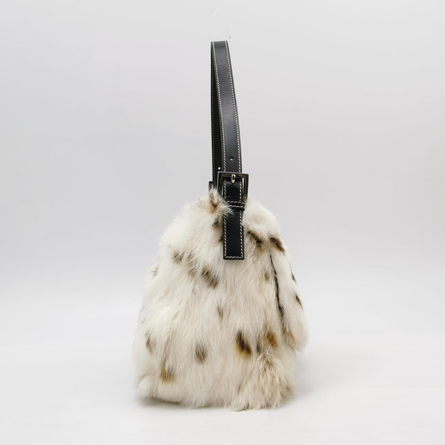 Fendi Mamma Baguette Rabbit Fur Polka Dots Print Shoulder Bag