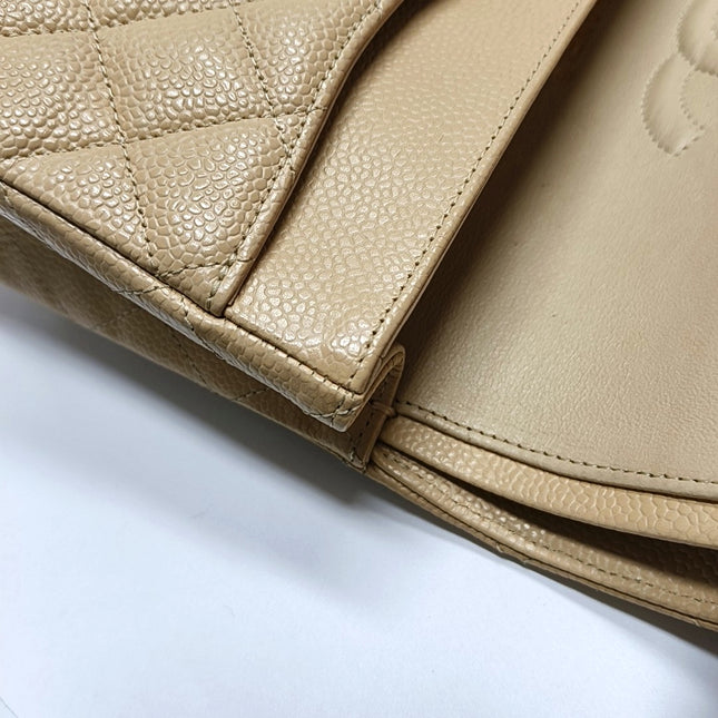 Chanel Timeless Classic Flap Medium Beige Caviar Leather Gold Hardware