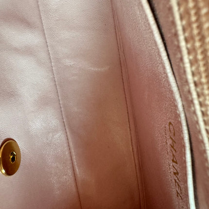 Chanel Classic Flap Medium Happy Stitch Pink Leather with Contrast White Trim
