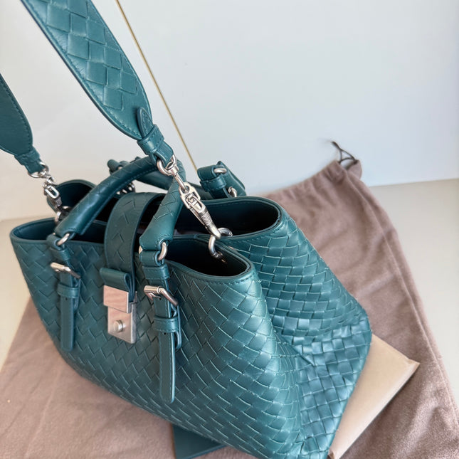 Bottega Veneta Roma Intrecciato Nappa Leather Peacock Green With Strap Small 30cm