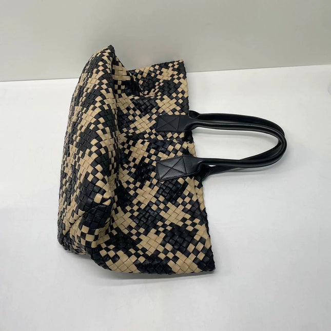 Bottega Veneta Cabat Tote Intrecciato Black and Beige Leather