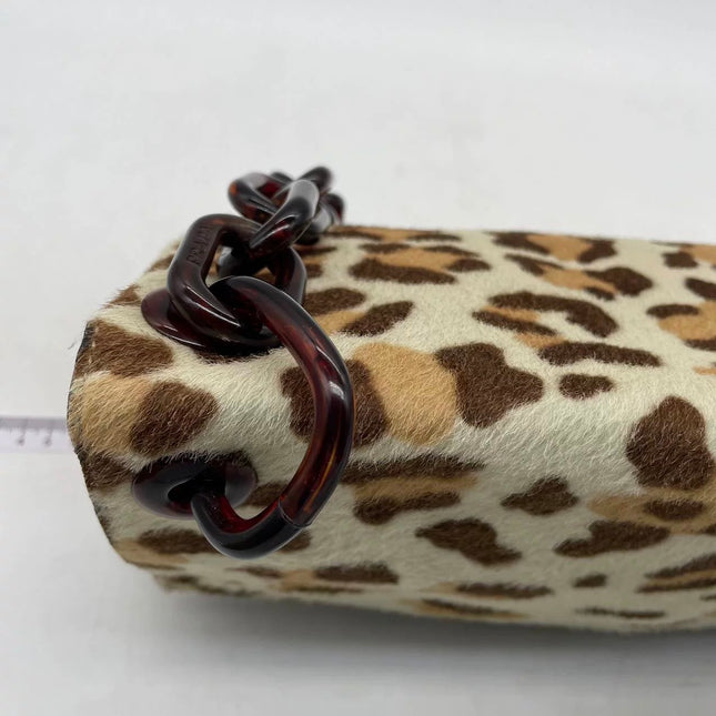 Prada Leopard Print Pony-style Calfskin Tortoise Strap Large Shoulder Bag