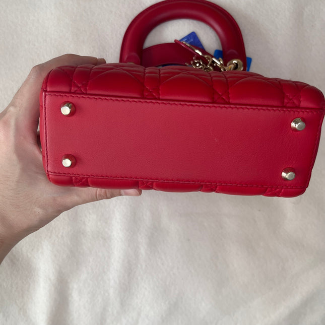 Sold Lady Dior Red Mini handbag Cannage Leather with strap
