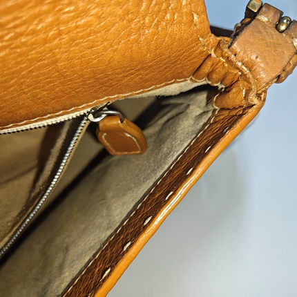 Fendi Mamma Baguette Selleria Calfskin Leather Caramel Tan Brown Shoulder Bag