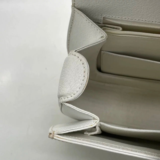 Gucci Bamboo 1947 Medium Vintage White Grained Leather With Strap